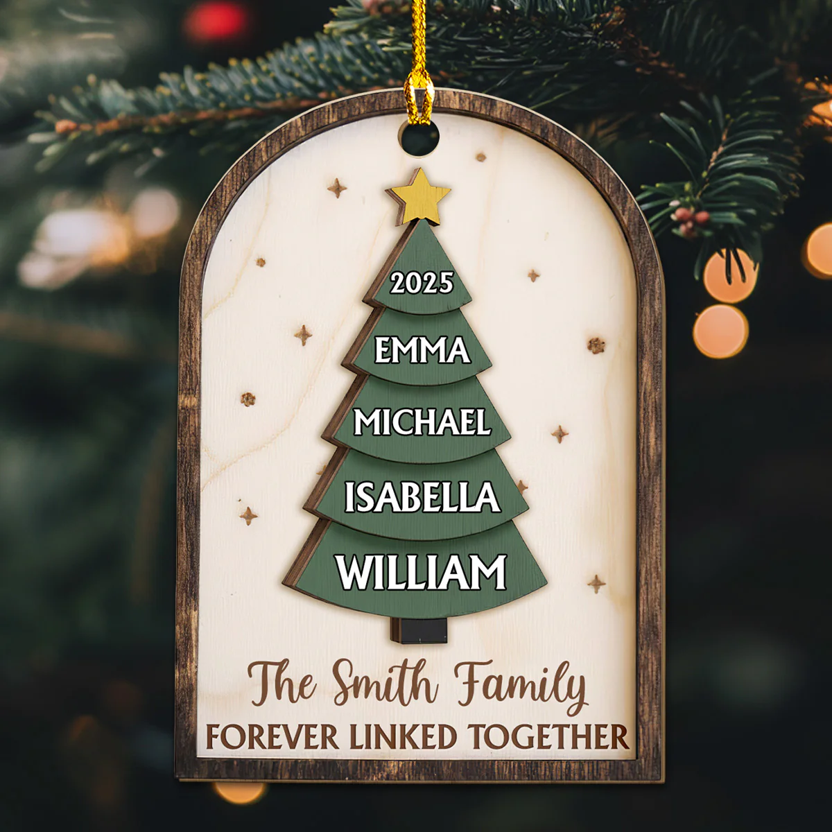 Family Christmas Tree - Personalized Custom 3D Effect Wood Ornament - Image 3
