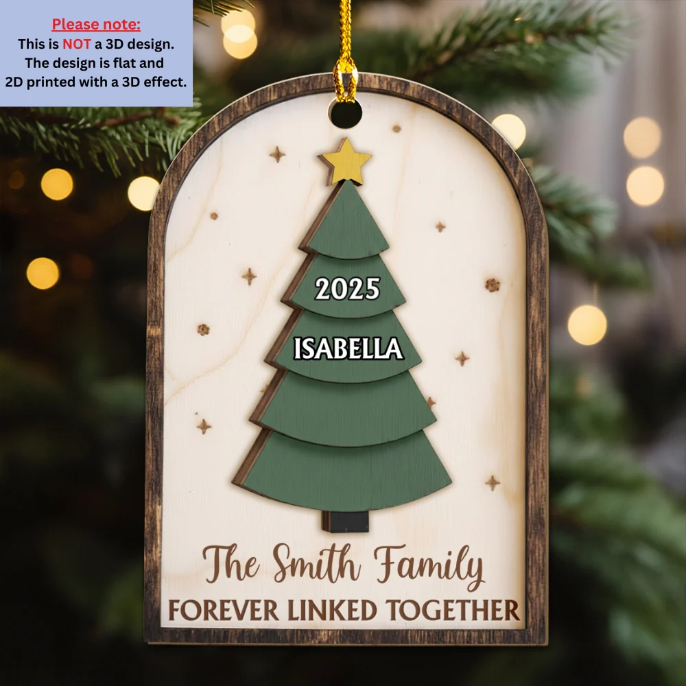 Family Christmas Tree - Personalized Custom 3D Effect Wood Ornament - Image 4