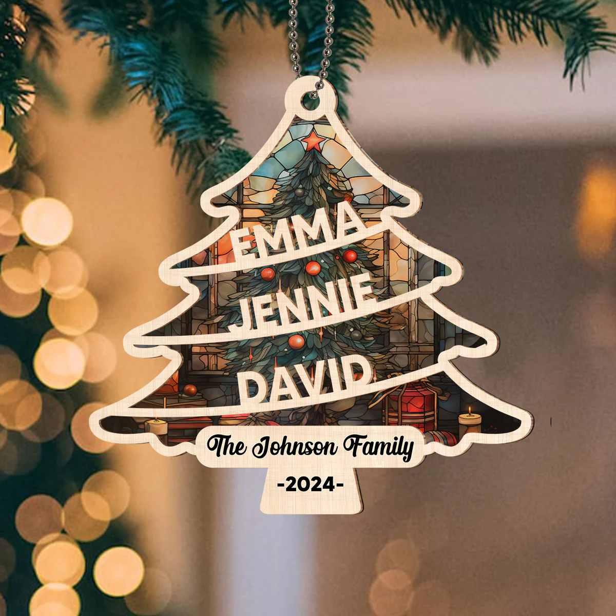 Family Christmas Tree - Personalized Custom Suncatcher Ornament - Image 2