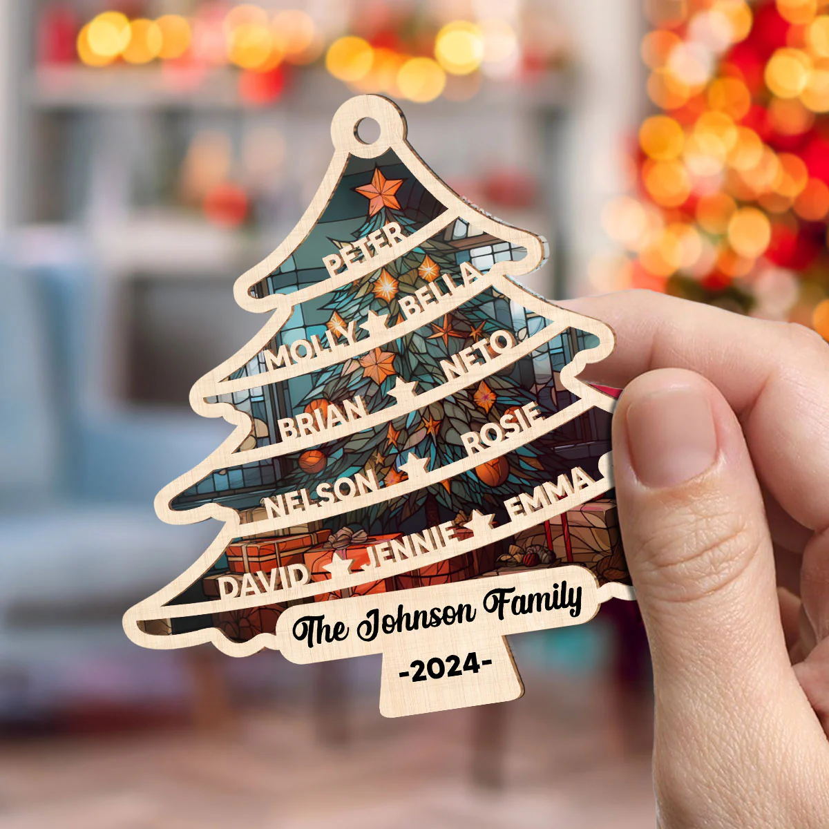 Family Christmas Tree - Personalized Custom Suncatcher Ornament - Image 3