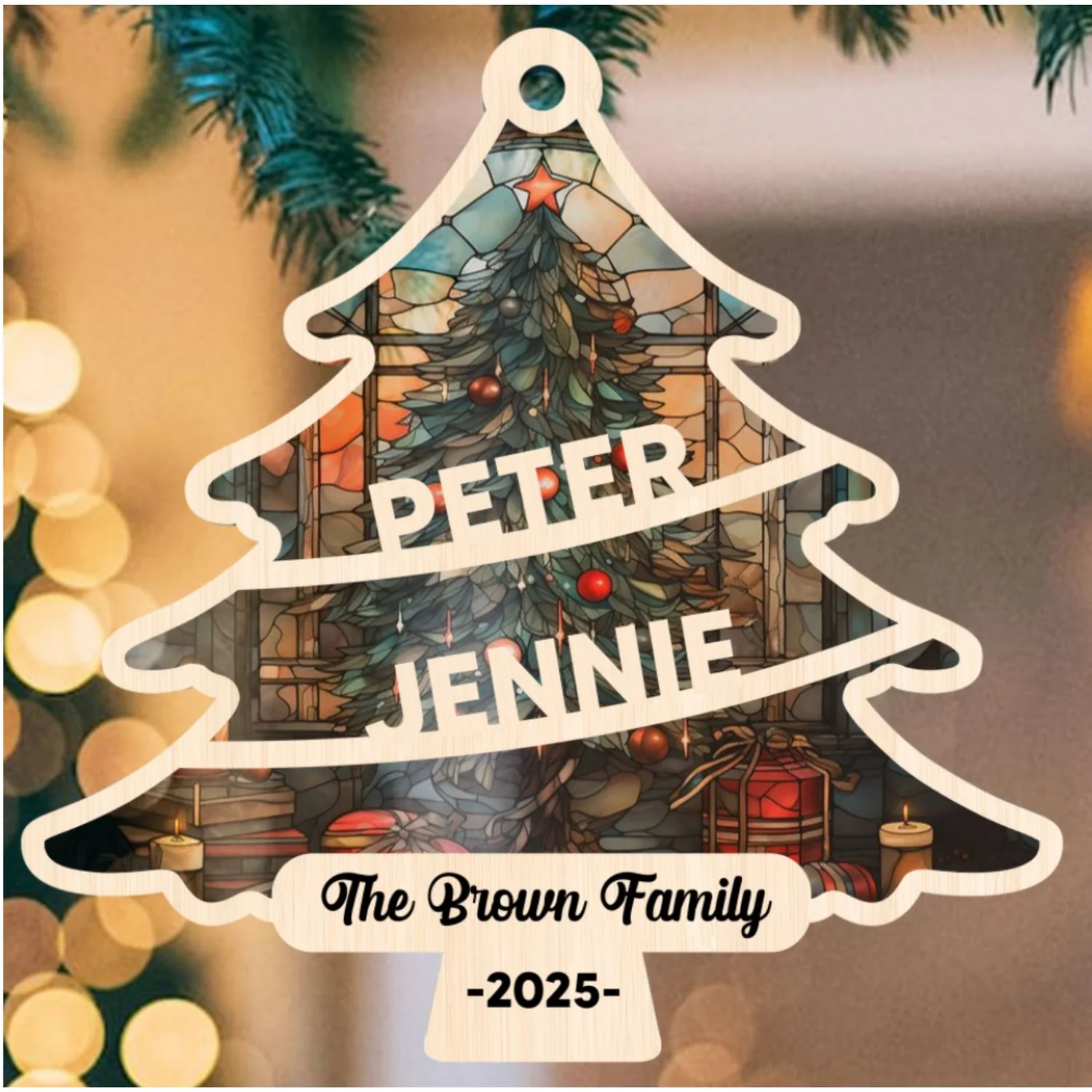 Family Christmas Tree - Personalized Custom Suncatcher Ornament - Image 6