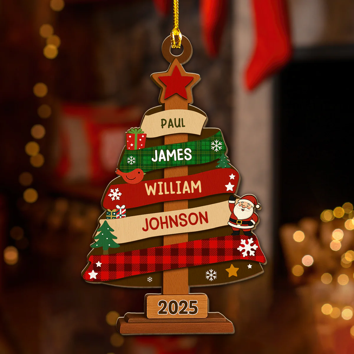 Family Christmas Tree - Personalized Custom Wood Ornament - Image 3