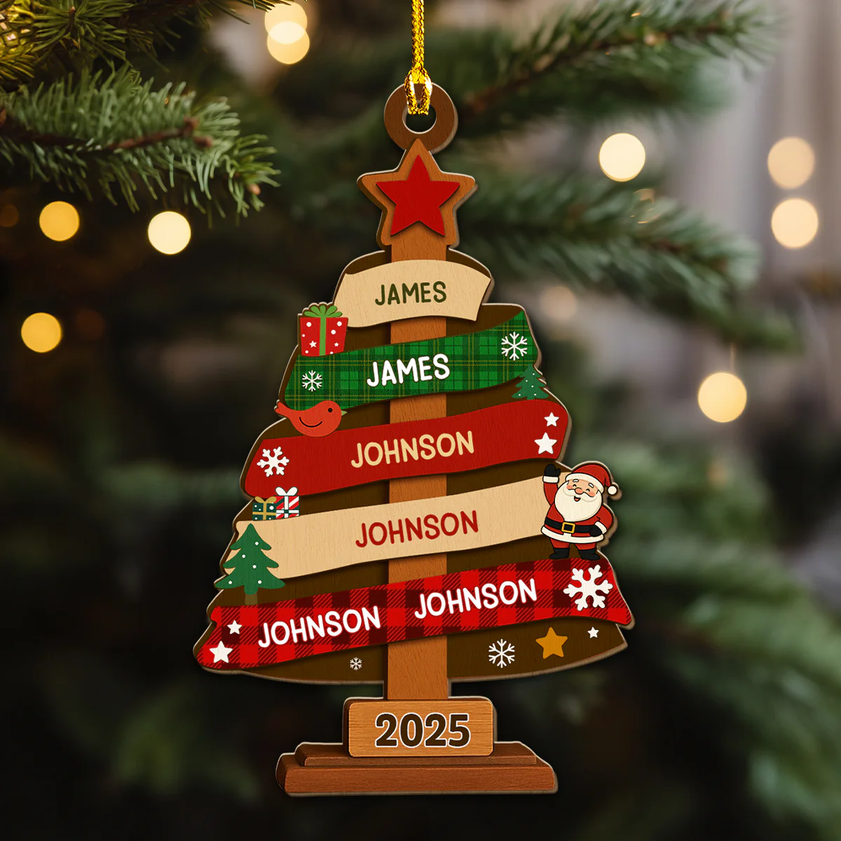 Family Christmas Tree - Personalized Custom Wood Ornament - Image 5