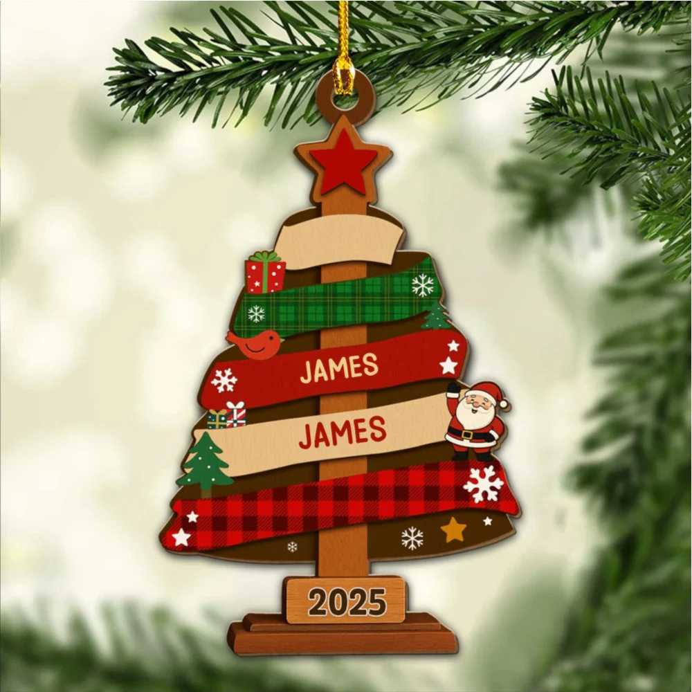 Family Christmas Tree - Personalized Custom Wood Ornament - Image 6