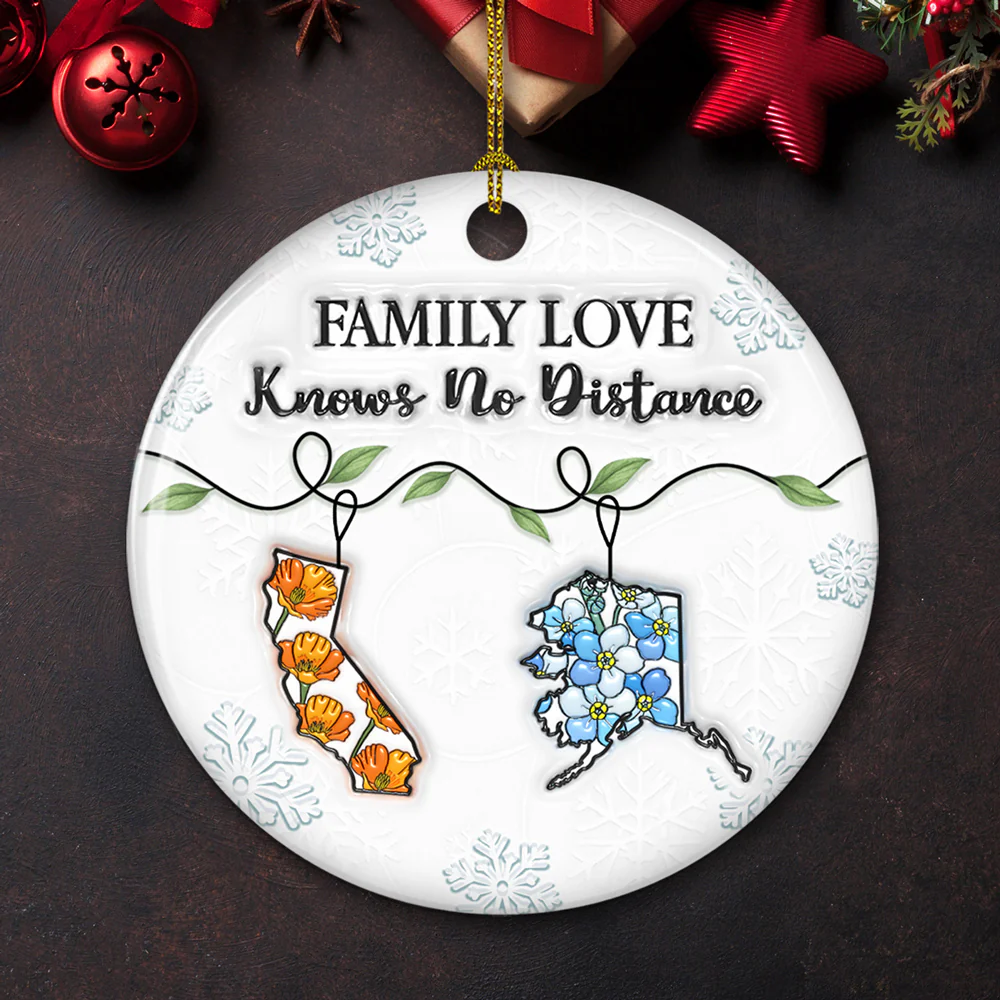 Family Connected By Heart Flower Ver - Personalized Custom 3D Inflated Effect Ceramic Ornament - Image 2