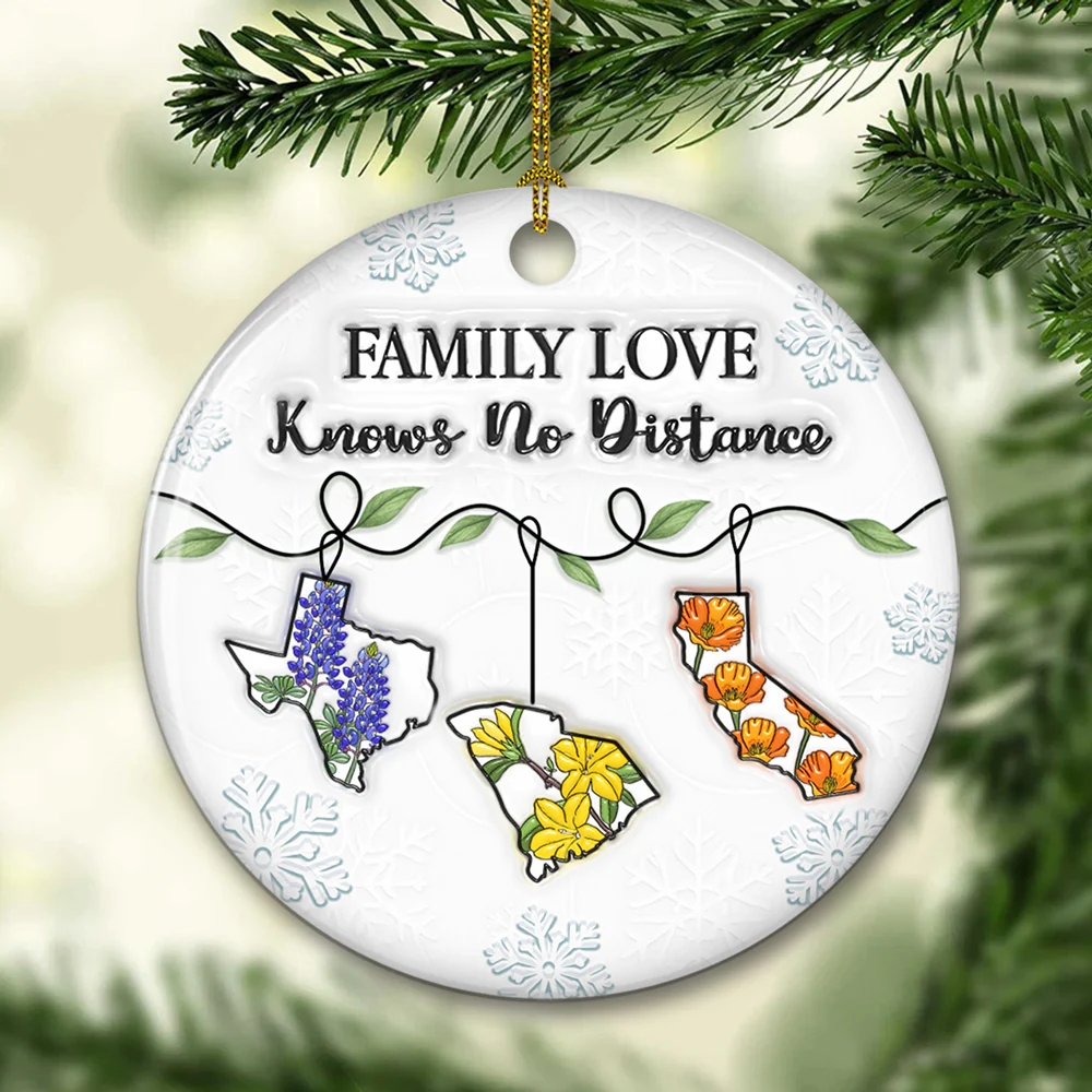 Family Connected By Heart Flower Ver - Personalized Custom 3D Inflated Effect Ceramic Ornament - Image 4