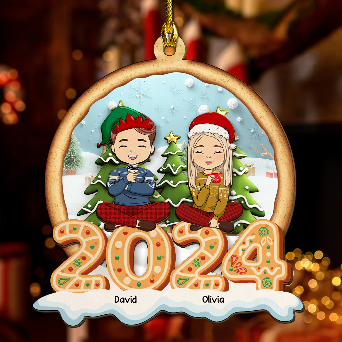 Family Cookies Christmas 2024 -  Personalized Custom 2-Layered Wood Ornament - Image 3
