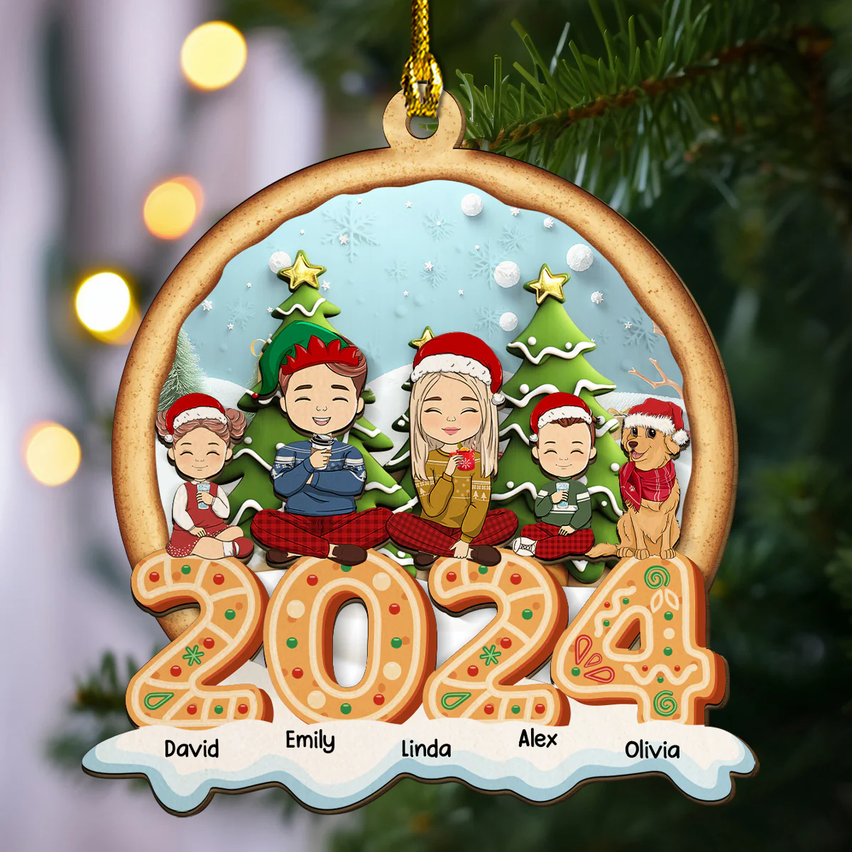 Family Cookies Christmas 2024 -  Personalized Custom 2-Layered Wood Ornament - Image 4