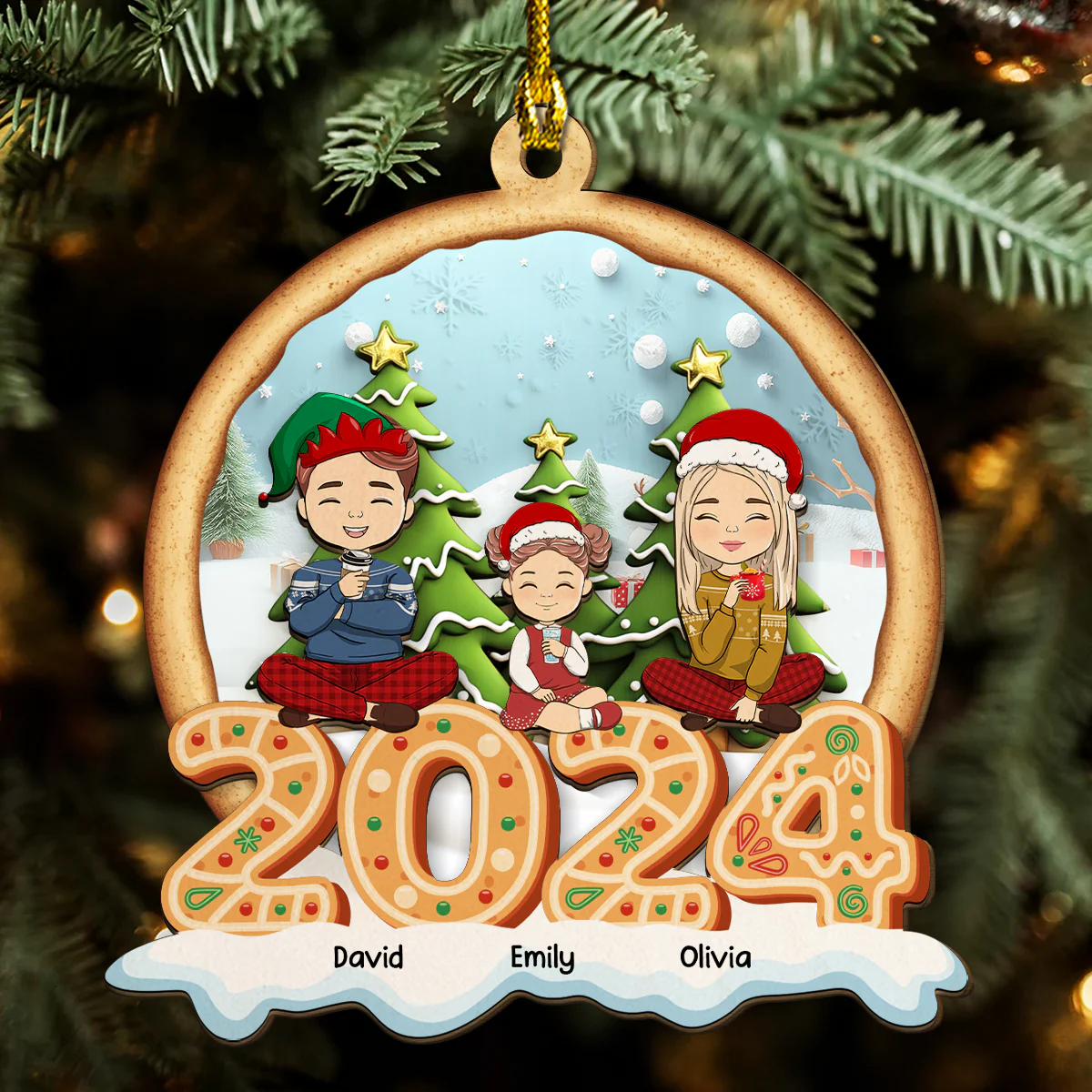 Family Cookies Christmas 2024 -  Personalized Custom 2-Layered Wood Ornament - Image 5