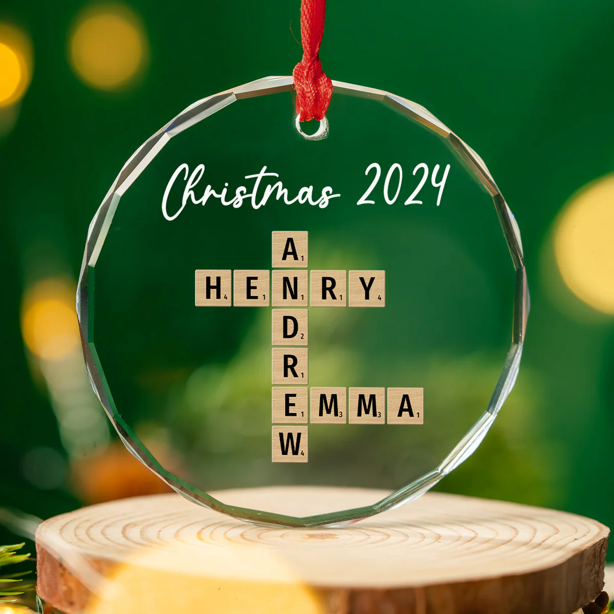 Family Besties Coworker Crossword Art - Personalized Custom Glass Ornament - Image 3