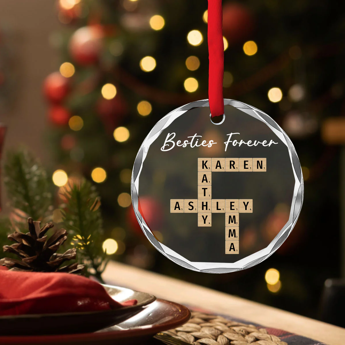Family Besties Coworker Crossword Art - Personalized Custom Glass Ornament - Image 4
