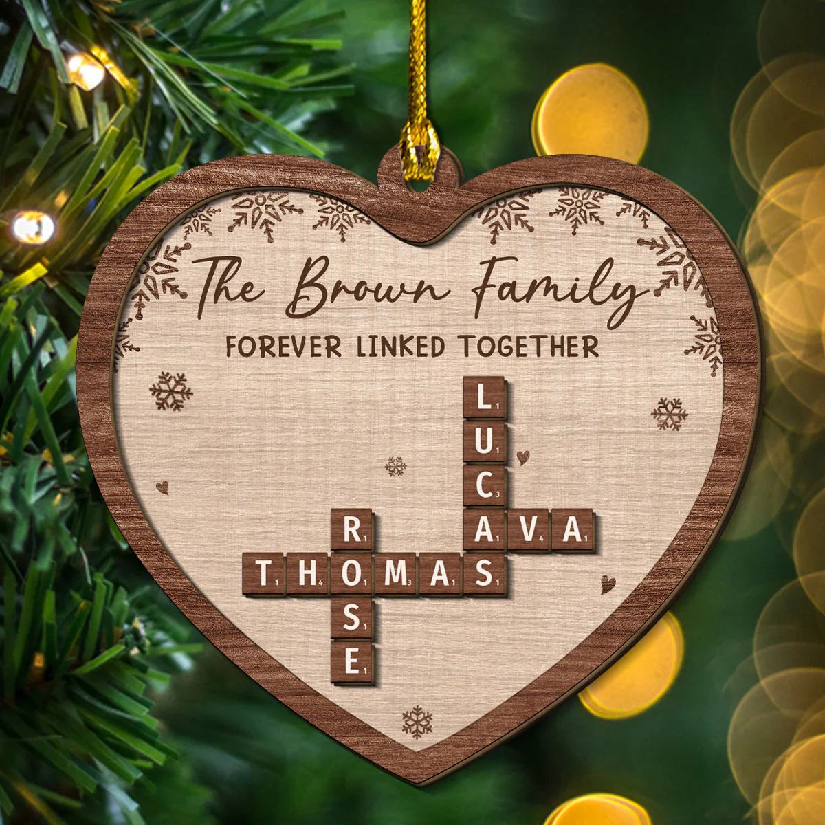 Family Crossword Heart Shape - Personalized Custom Freeshape 2-Layered Wood Ornament - Image 2