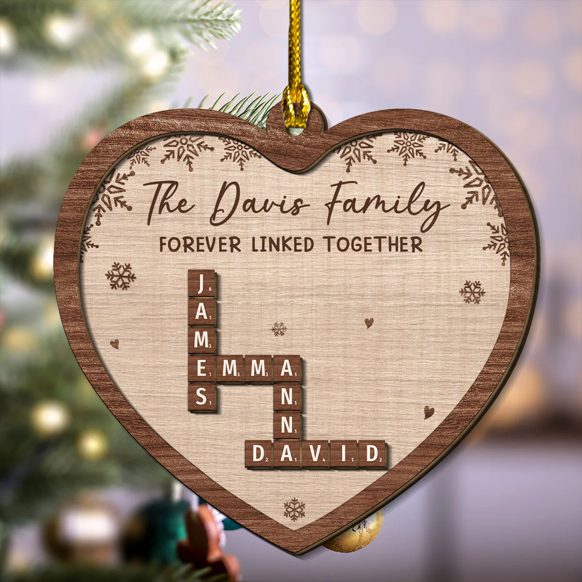 Family Crossword Heart Shape - Personalized Custom Freeshape 2-Layered Wood Ornament - Image 3