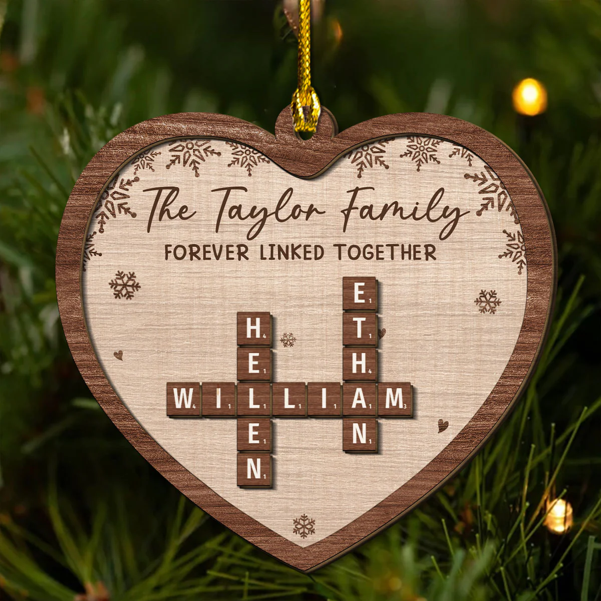 Family Crossword Heart Shape - Personalized Custom Freeshape 2-Layered Wood Ornament - Image 4