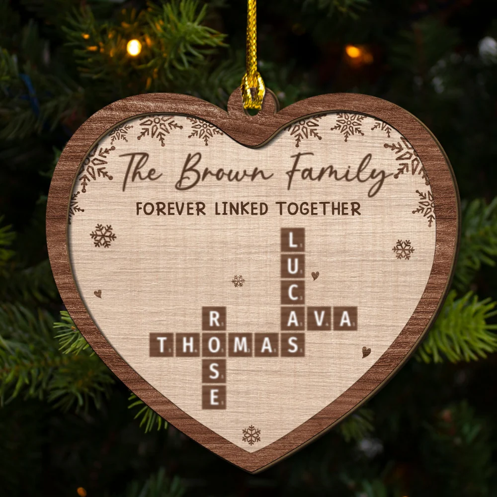 Family Crossword Heart Shape - Personalized Custom Freeshape 2-Layered Wood Ornament - Image 5