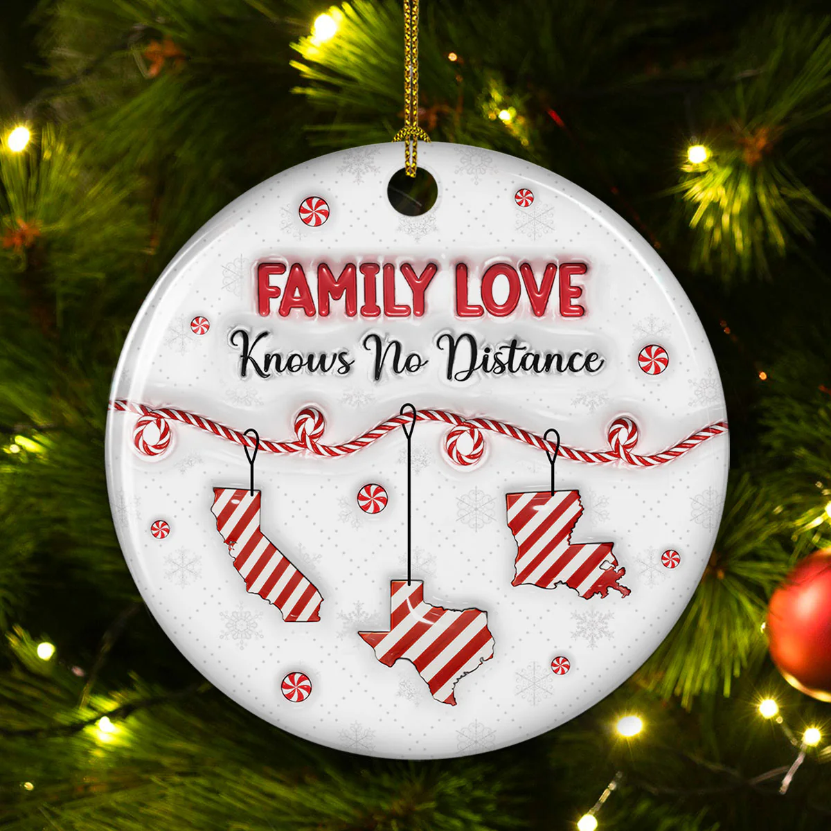 Family Distance Christmas Candy - Personalized Custom 3D Inflated Effect Ceramic Ornament - Image 2