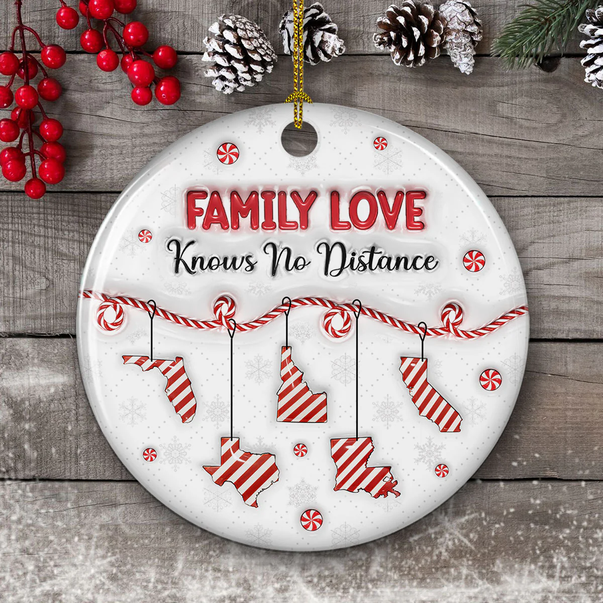 Family Distance Christmas Candy - Personalized Custom 3D Inflated Effect Ceramic Ornament - Image 4