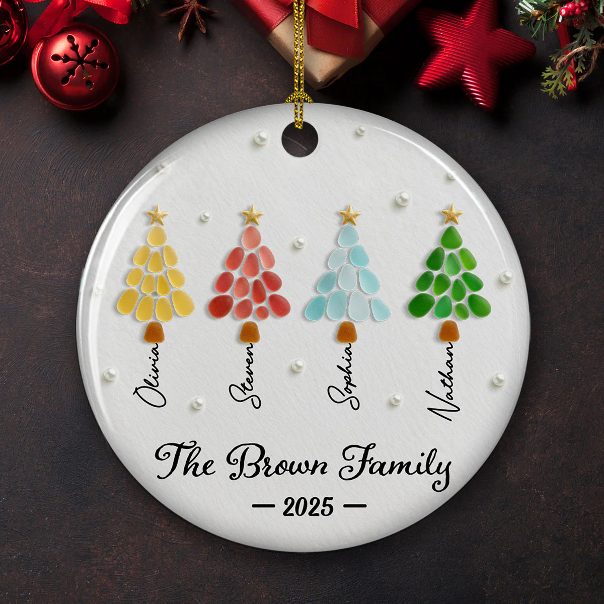 Family Fir Trees - Personalized Custom 3D Effect Ceramic Ornament - Image 3