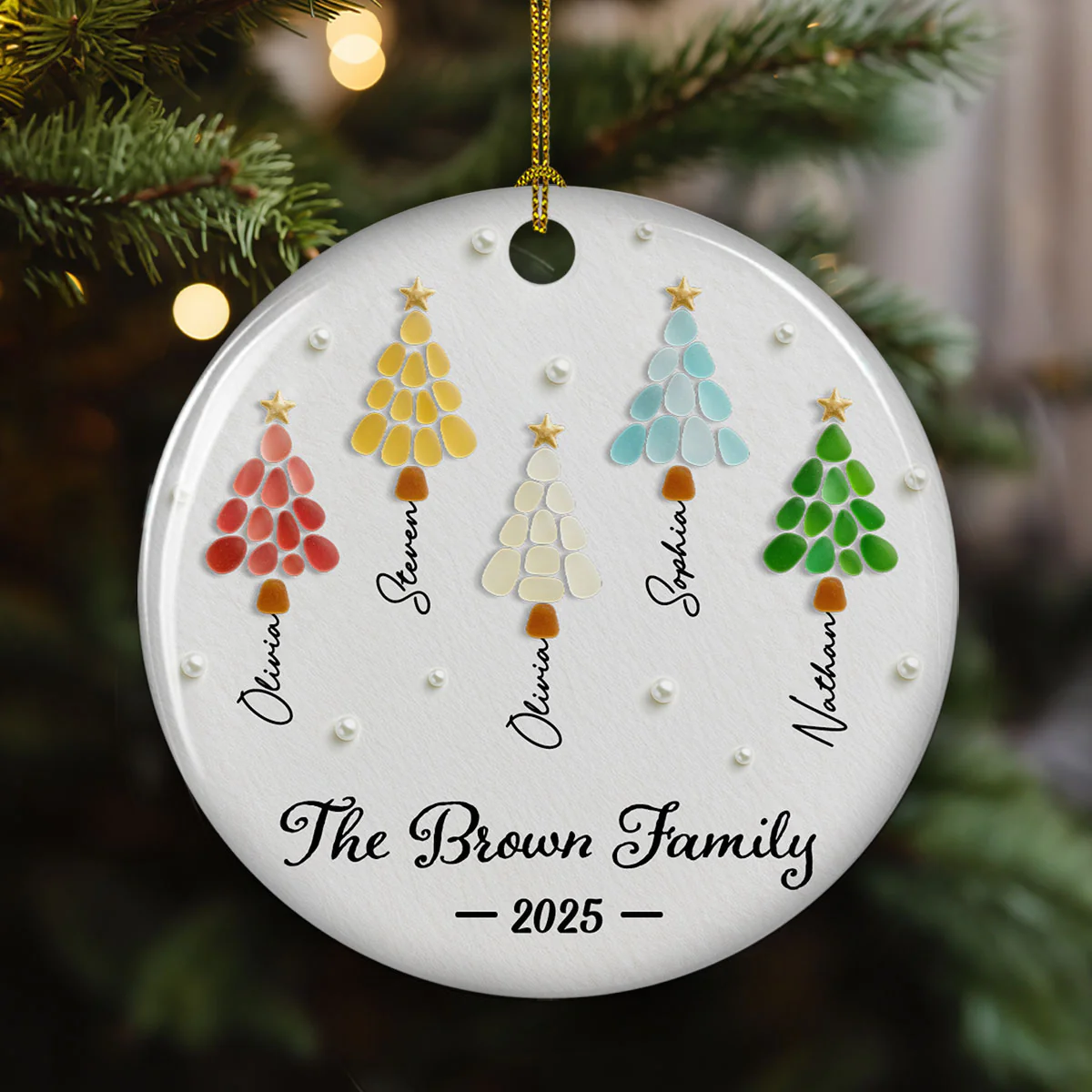 Family Fir Trees - Personalized Custom 3D Effect Ceramic Ornament - Image 4