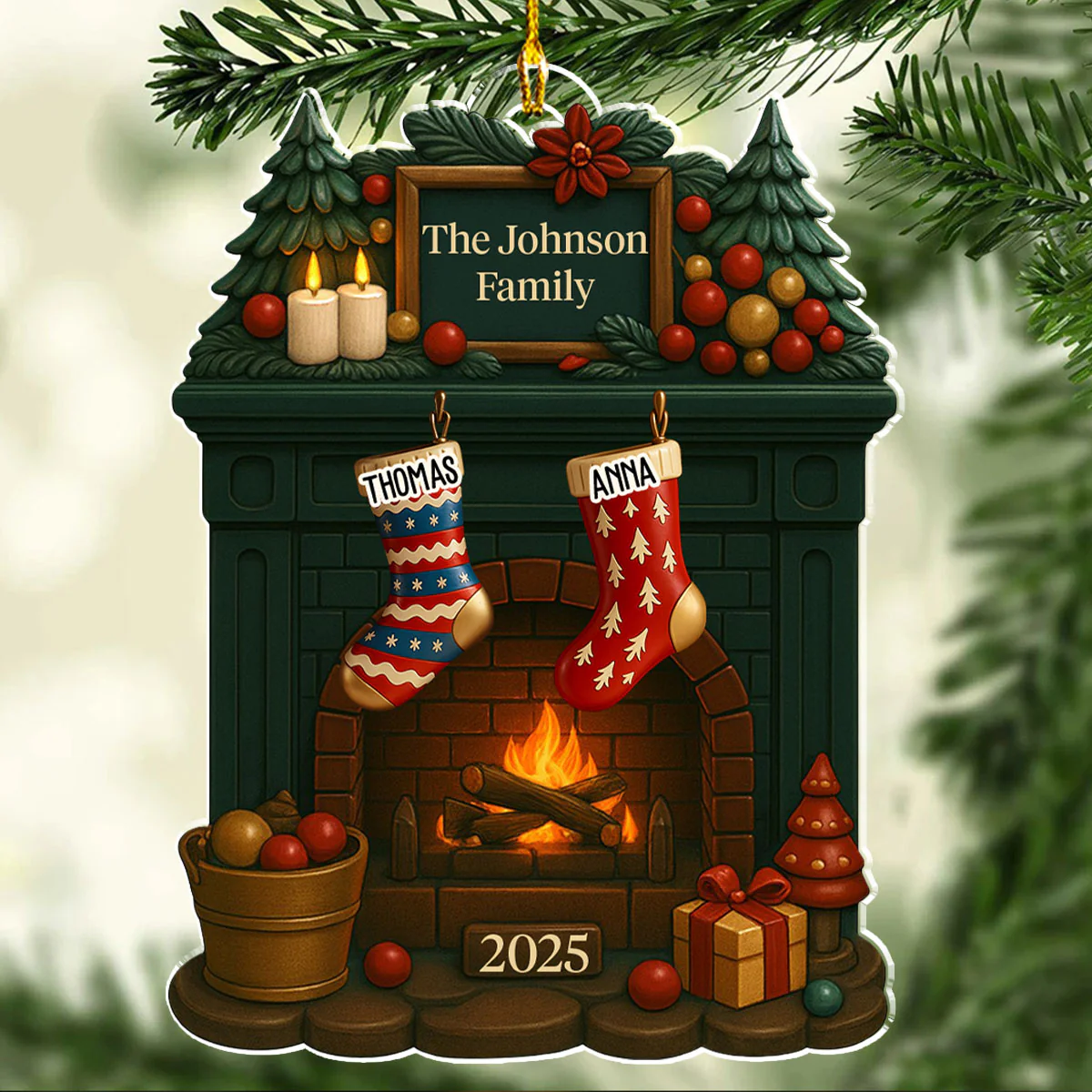 Family Fireplace - Personalized Custom Acrylic Ornament - Image 2
