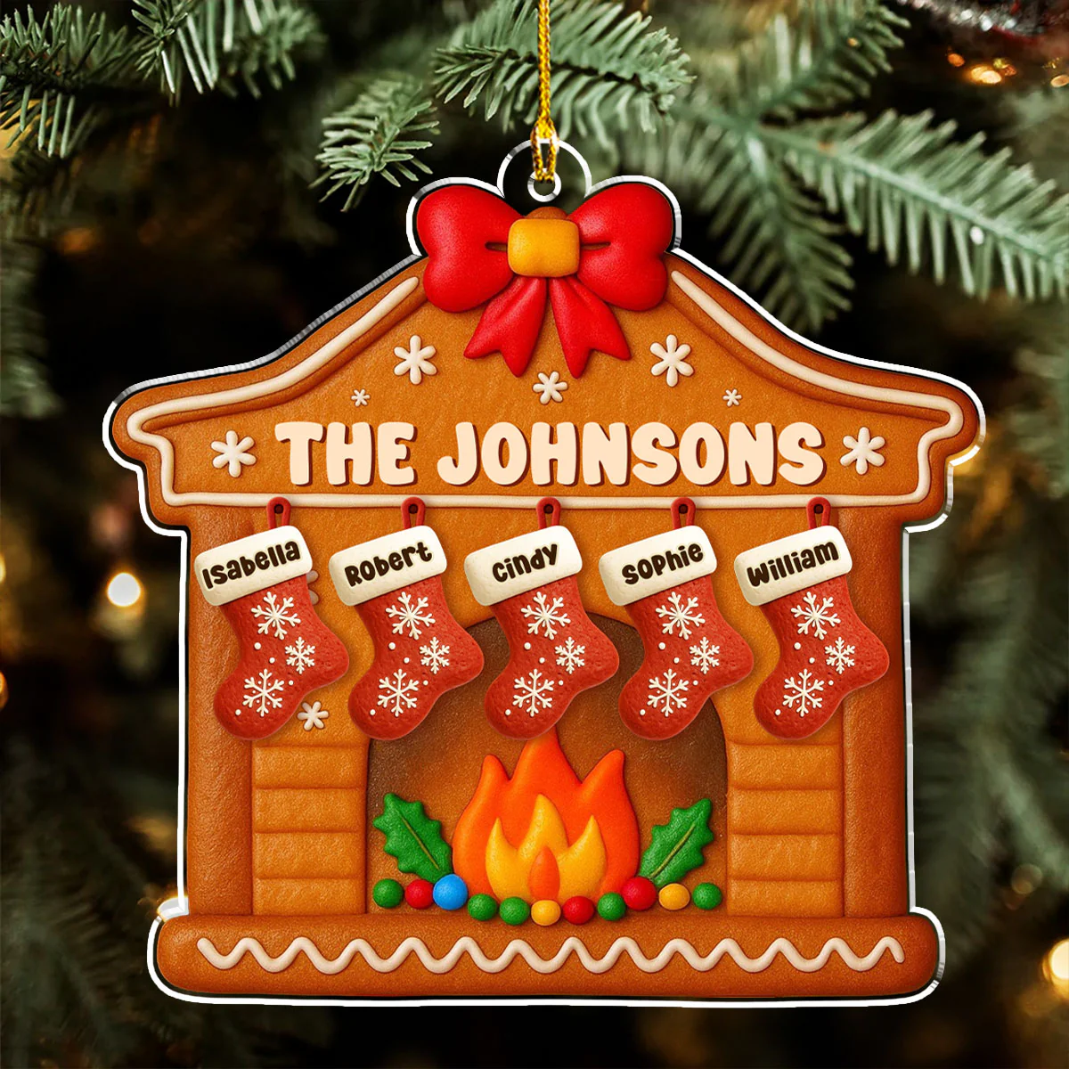 Family Fireplace - Personalized Custom Acrylic Ornament - Image 4