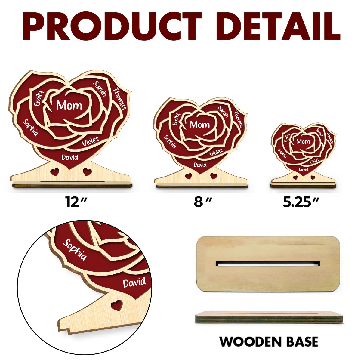 Family Flower - Personalized Custom 2-Layer Wood Plaque With Flat Base - Image 5