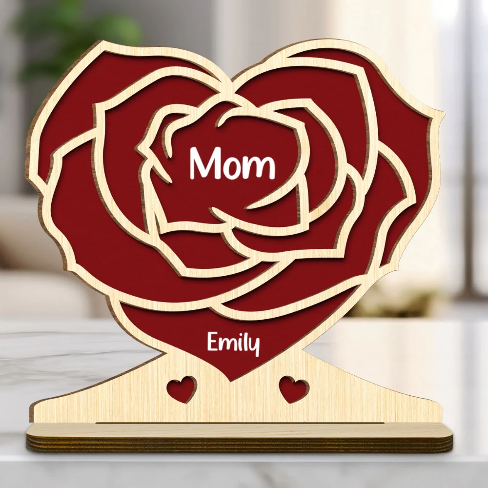 Family Flower - Personalized Custom 2-Layer Wood Plaque With Flat Base - Image 7