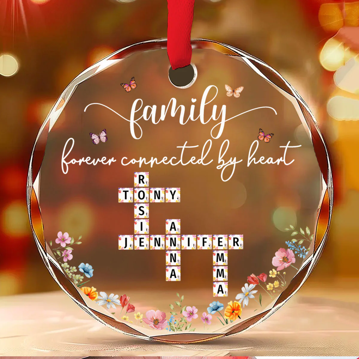 Family Forever Connected By Heart - Personalized Custom Glass Ornament - Image 5