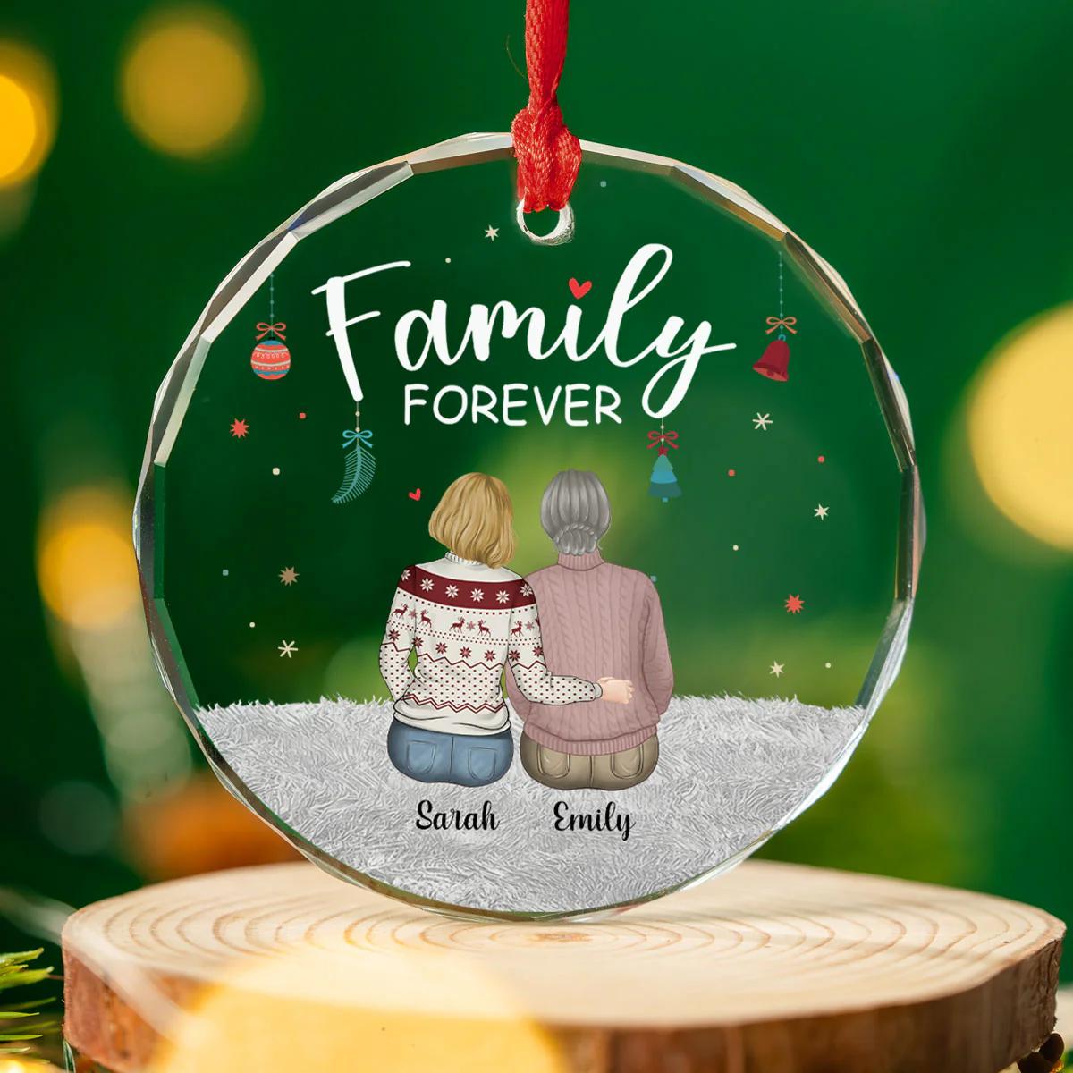 Family Forever - Personalized Custom Glass Ornament - Image 2