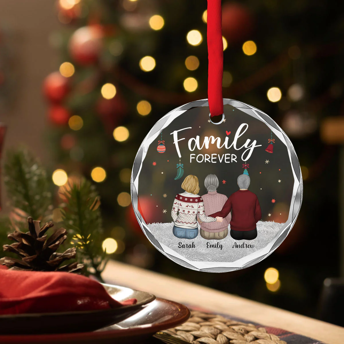 Family Forever - Personalized Custom Glass Ornament - Image 3