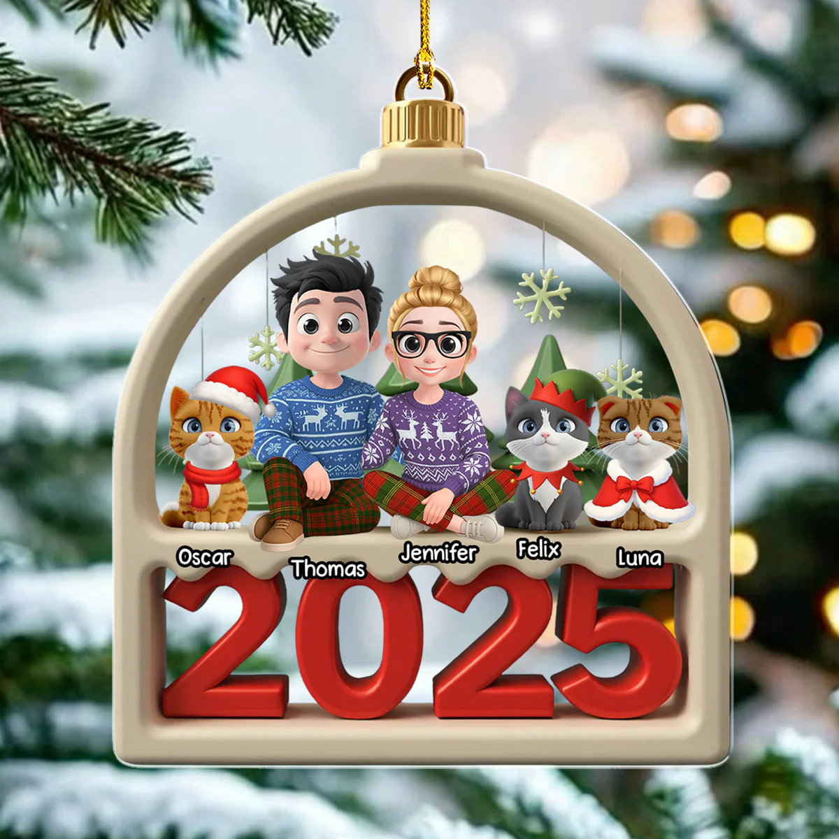 Family Furry And Cat - Personalized Custom Acrylic Ornament - Image 2