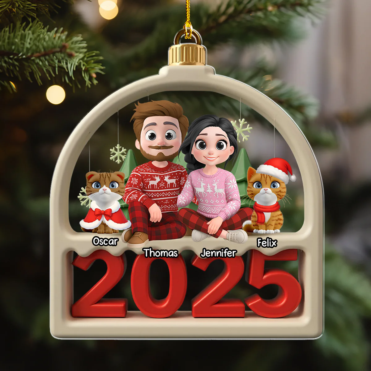 Family Furry And Cat - Personalized Custom Acrylic Ornament - Image 4
