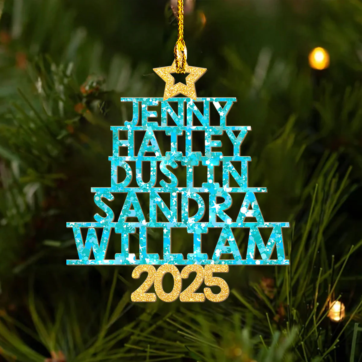 Family Glitter Christmas Tree - Personalized Custom Wood Ornament - Image 2