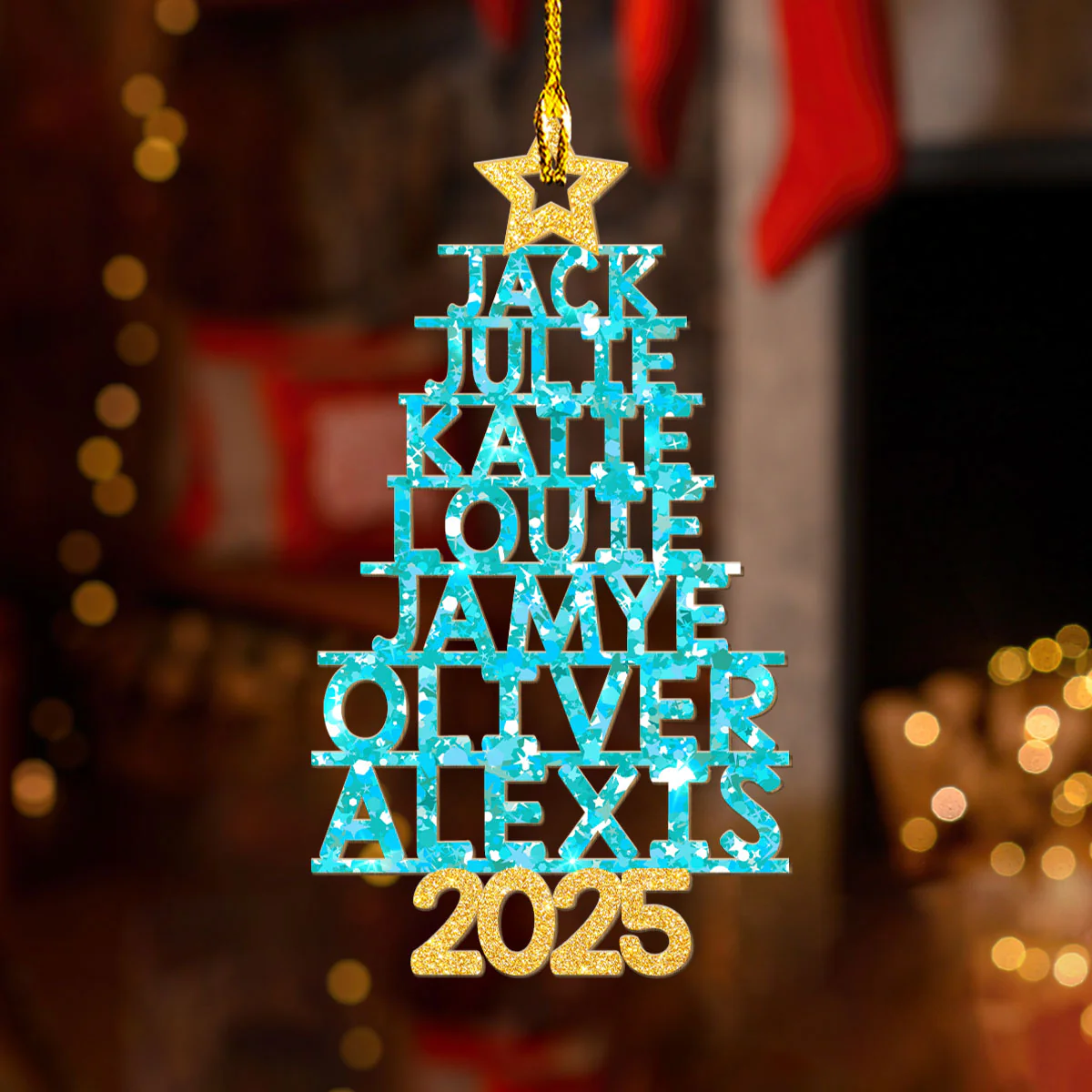 Family Glitter Christmas Tree - Personalized Custom Wood Ornament - Image 5