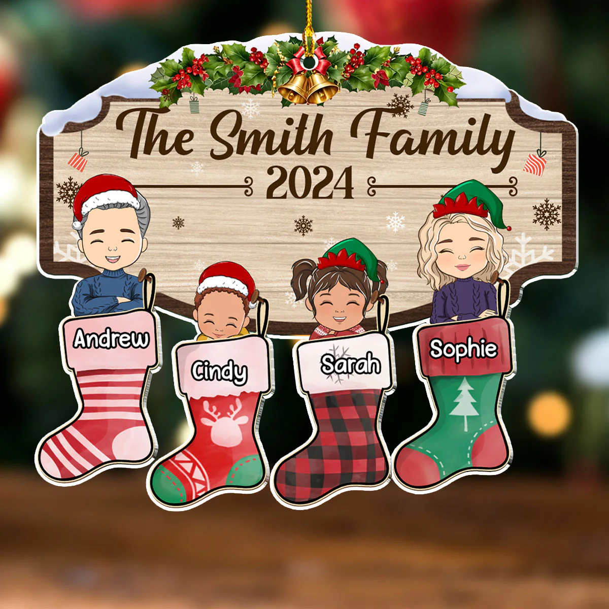 Family Happy Stocking - Personalized Custom Acrylic Ornament - Image 3