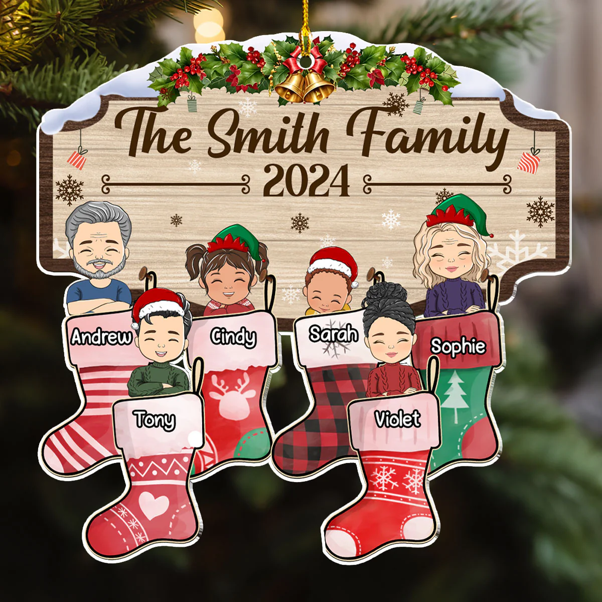 Family Happy Stocking - Personalized Custom Acrylic Ornament - Image 4