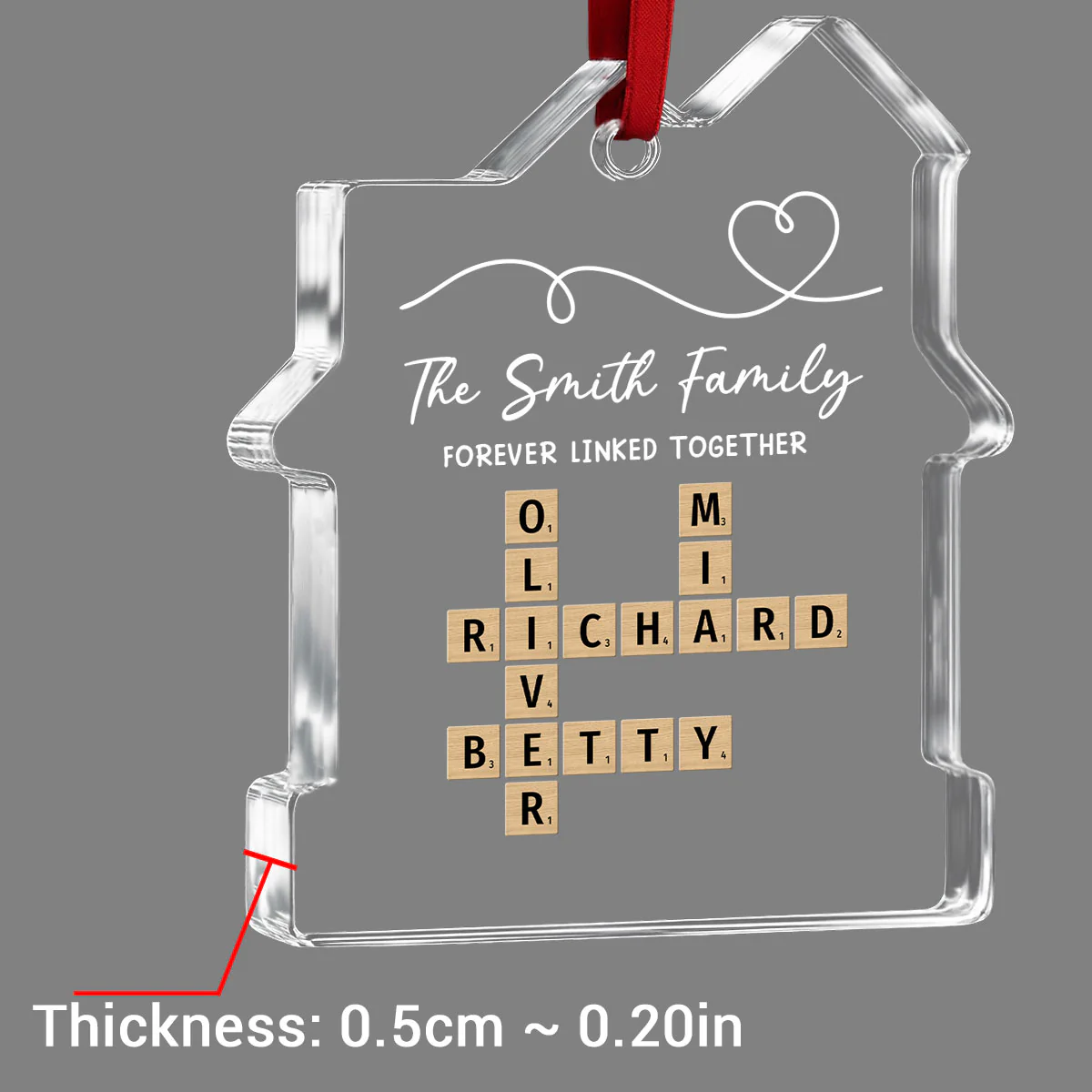 Family Hearts Forever Linked Together - Personalized Custom House Shaped Glass Ornament - Image 6