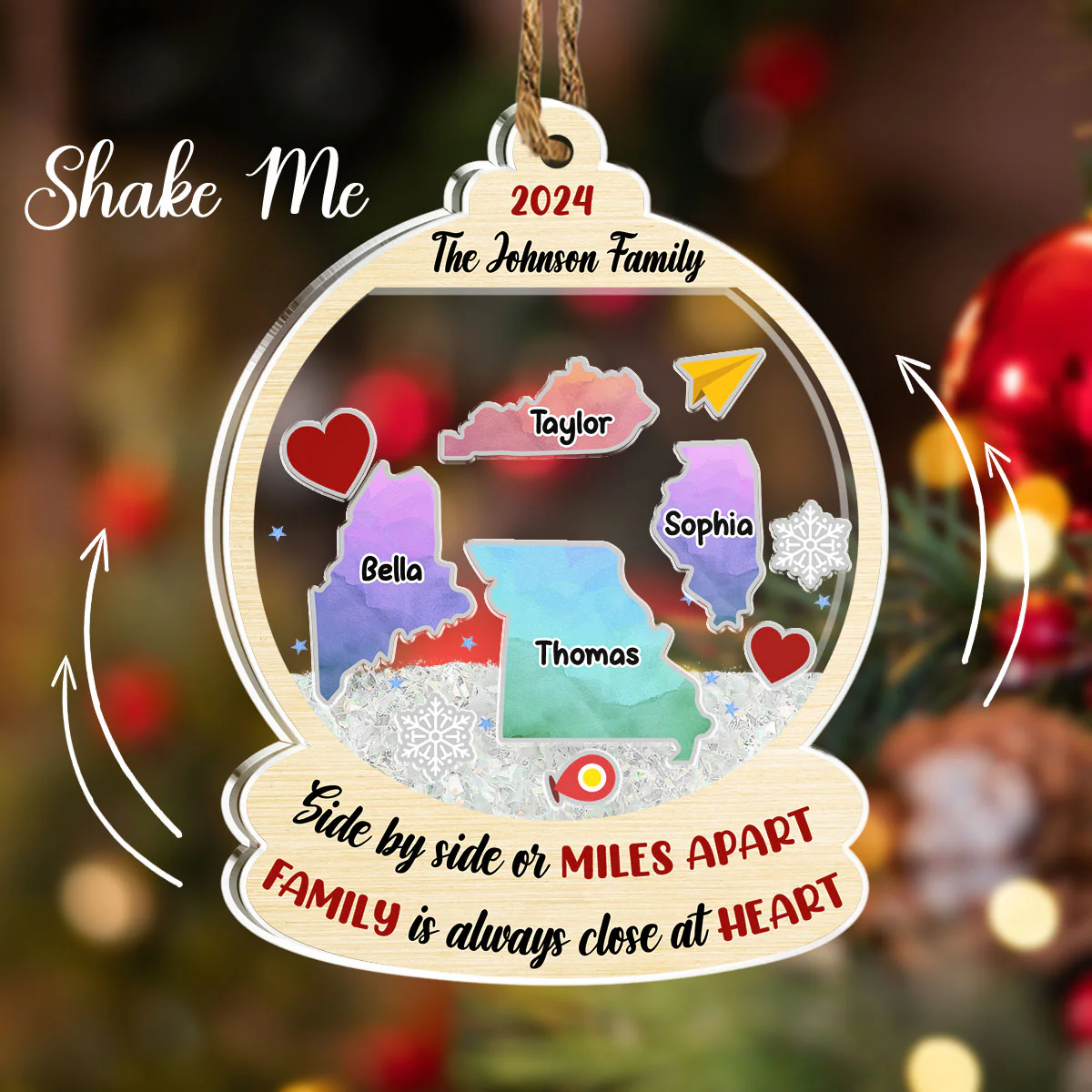 Family Is Always Close At Heart - Personalized Custom Acrylic Shaker Ornament
