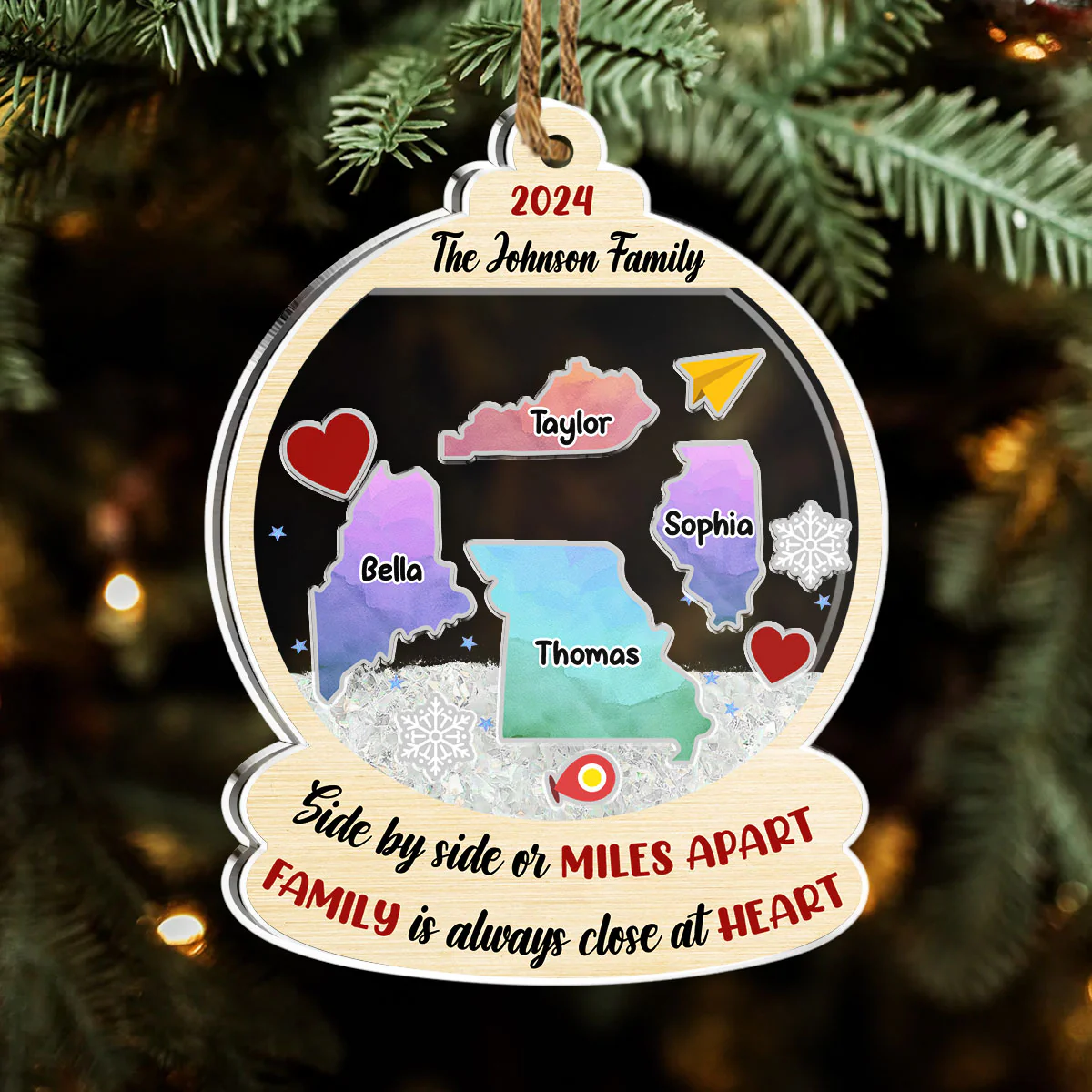 Family Is Always Close At Heart - Personalized Custom Acrylic Shaker Ornament - Image 2