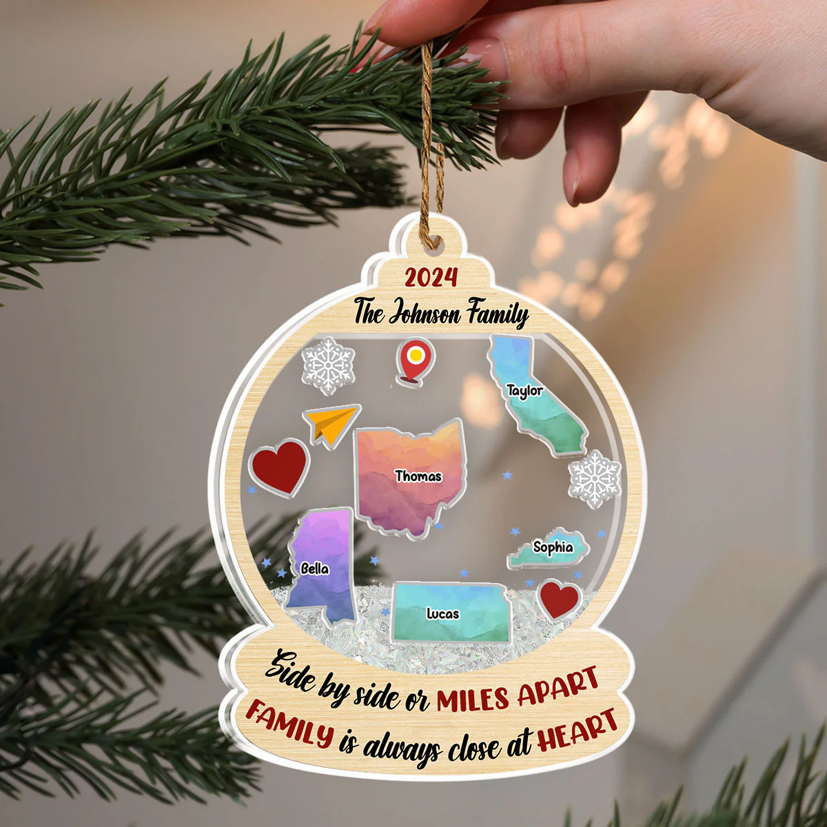 Family Is Always Close At Heart - Personalized Custom Acrylic Shaker Ornament - Image 4