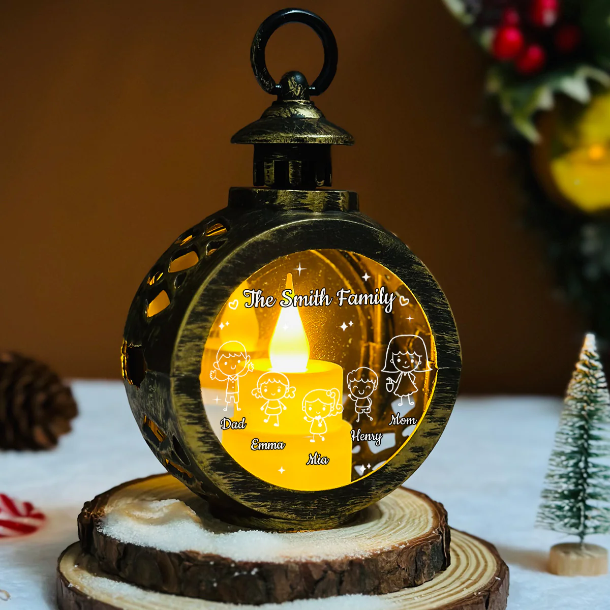 Family Love Is Endless - Personalized Custom Christmas Lantern - Image 5