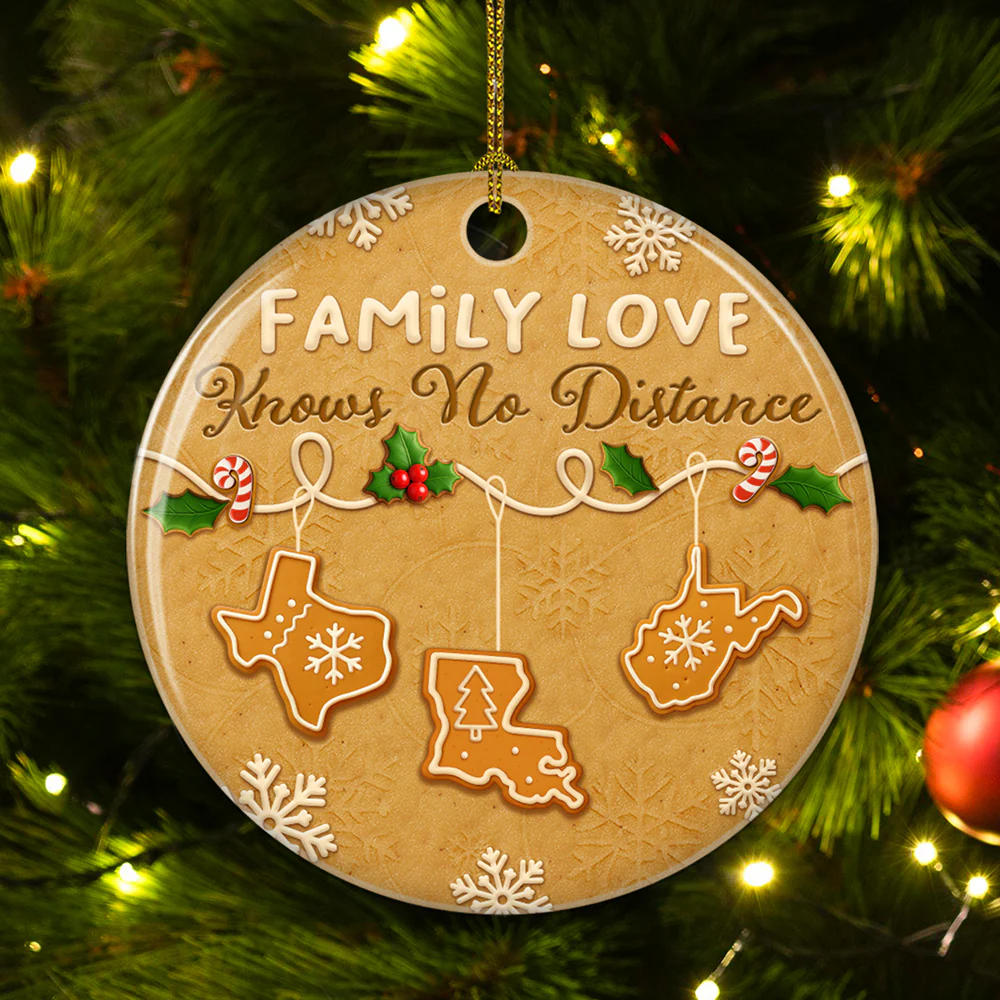 Family Love Know No Distance Cookies Style - Personalized Custom 3D Effect Ceramic Ornament - Image 2