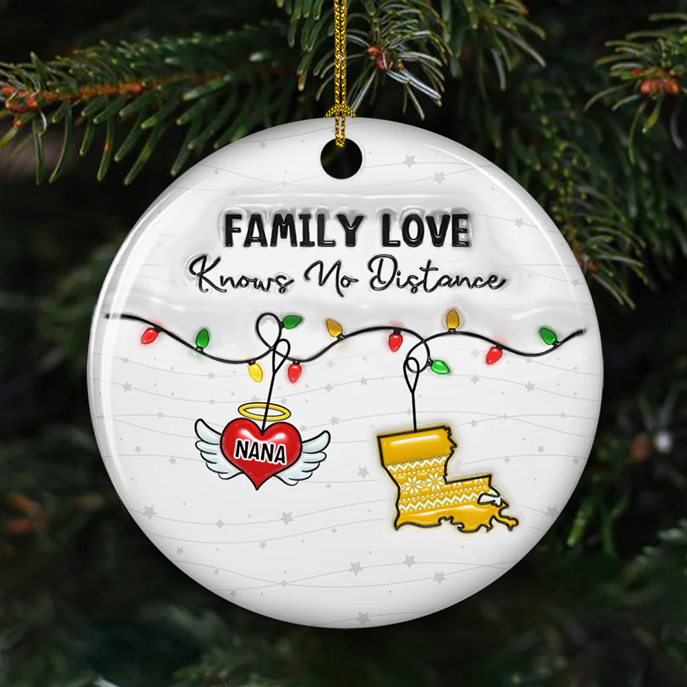 Family Love Knows No Distance Angel Wings - Personalized Custom 3D Inflated Effect Ceramic Ornament - Image 2