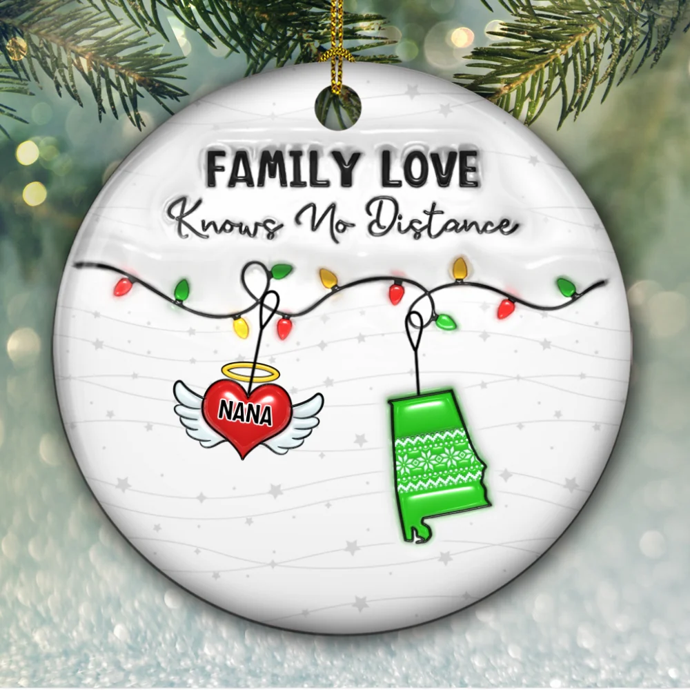 Family Love Knows No Distance Angel Wings - Personalized Custom 3D Inflated Effect Ceramic Ornament - Image 6