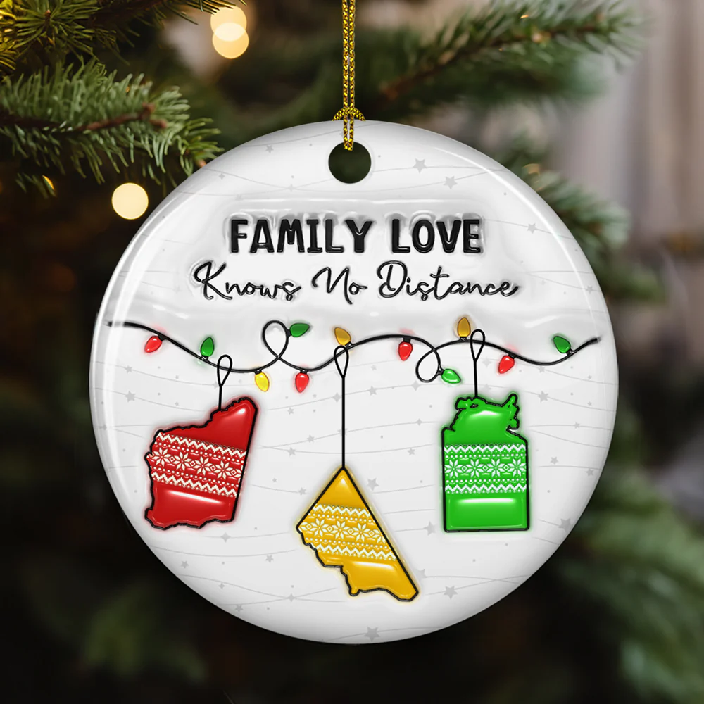 Family Love Knows No Distance Australia Version - Personalized Custom 3D Inflated Effect Ceramic Ornament - Image 2