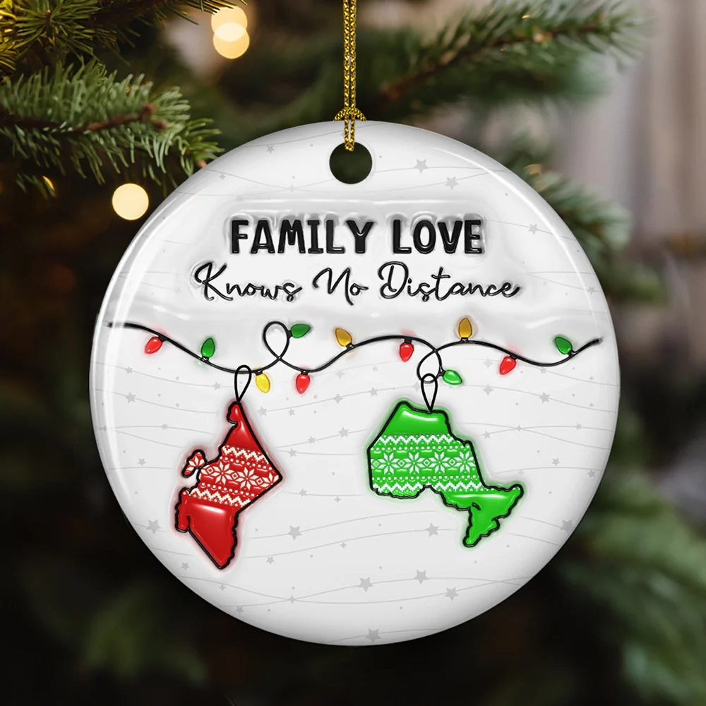 Family Love Knows No Distance Canada Version - Personalized Custom 3D Inflated Effect Ceramic Ornament - Image 2
