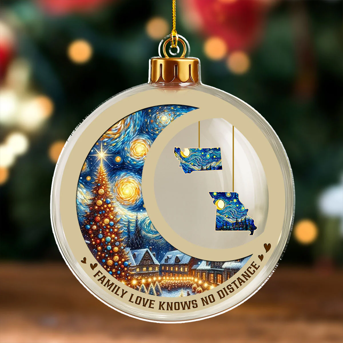 Family Love Knows No Distance Christmas Night - Personalized Custom Acrylic Ornament - Image 3