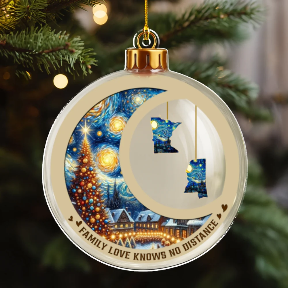 Family Love Knows No Distance Christmas Night - Personalized Custom Acrylic Ornament - Image 6