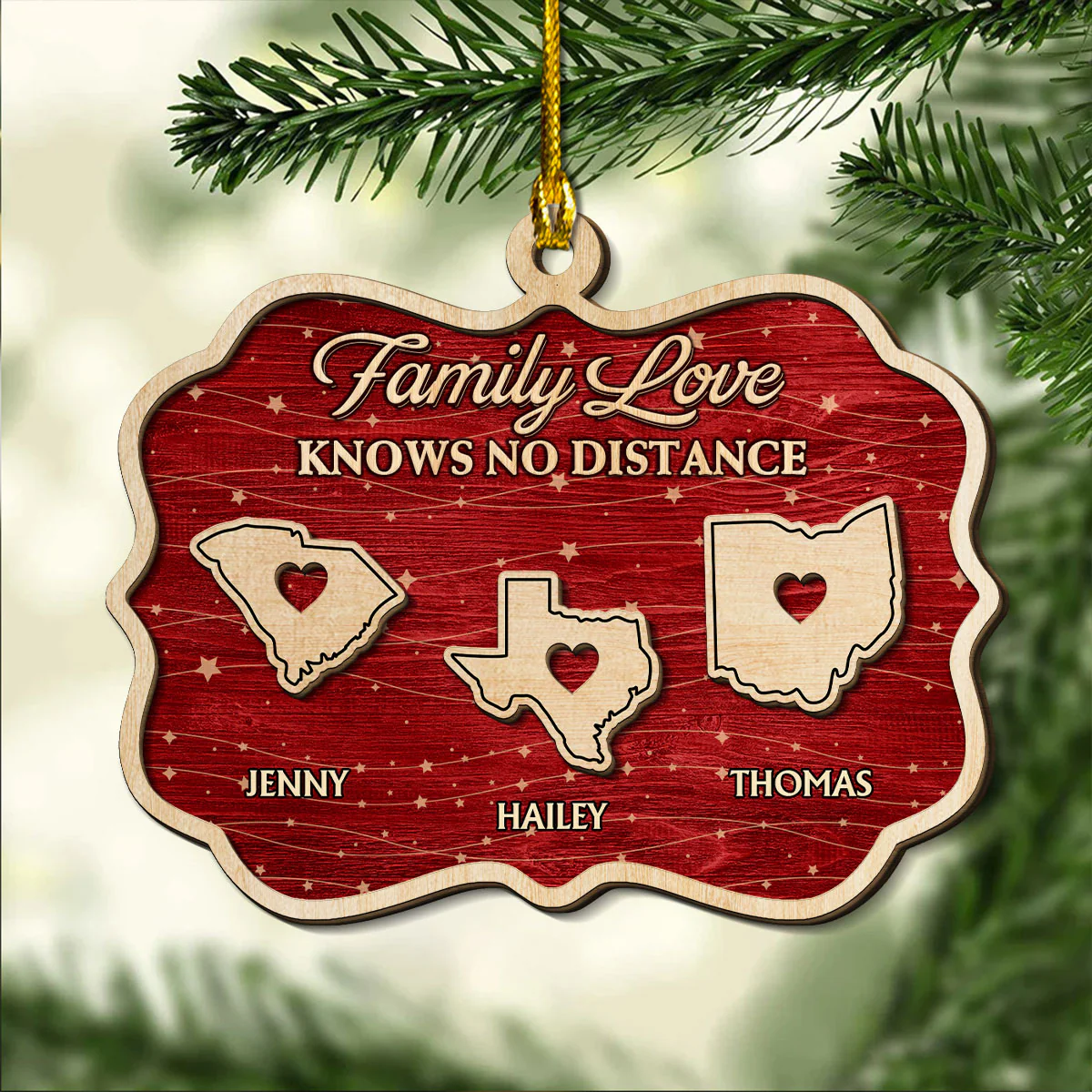 Family Love Knows No Distance Christmas - Personalized Custom 2-Layered Wood Ornament - Image 5