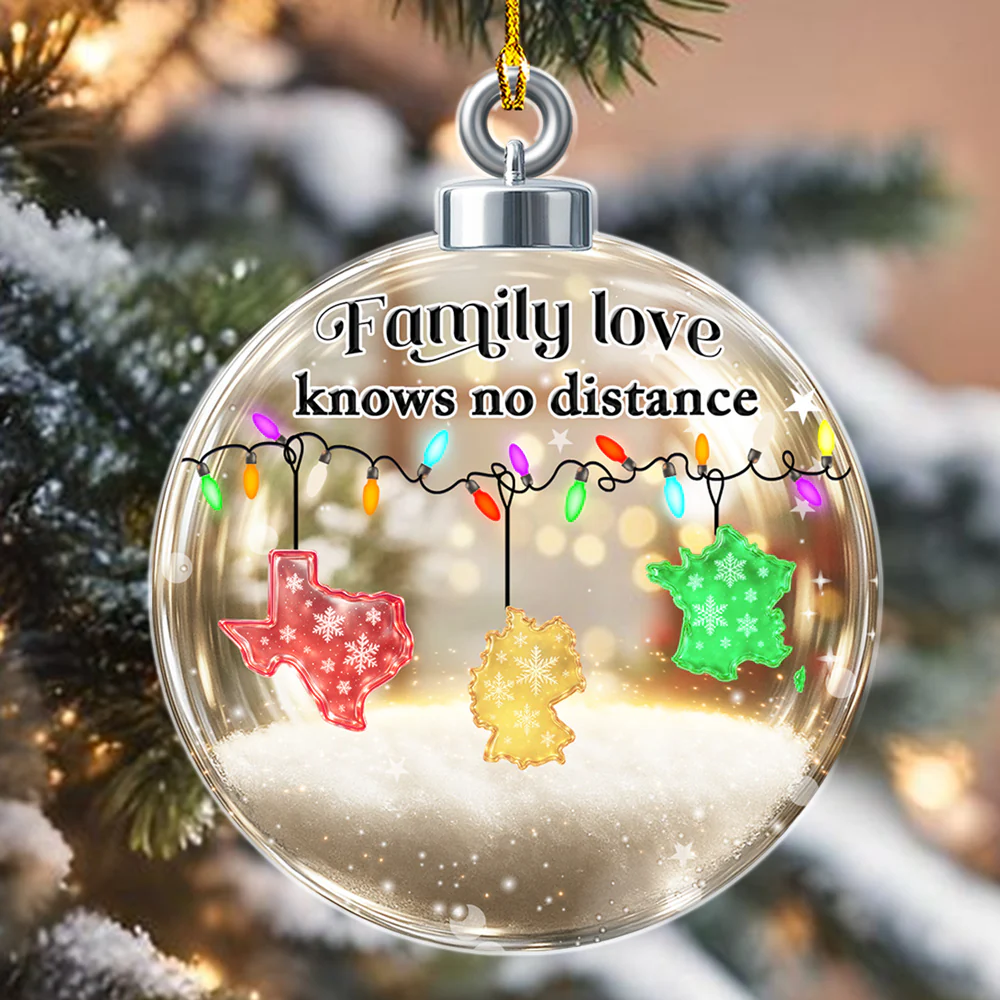 Family Love Knows No Distance Country Version - Personalized Custom 3D Effect Acrylic Ornament - Image 4